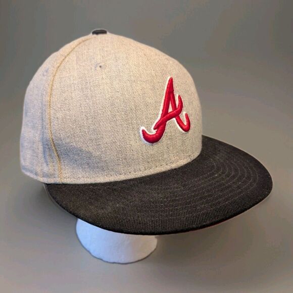 Atlanta Braves Hat Mens Large Medium  New Era 9 Fifty Strapback Baseball Gray - Picture 1 of 9